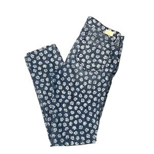 Paige Rose Print Skinny Ankle Peg Blue Jeans - Size 26